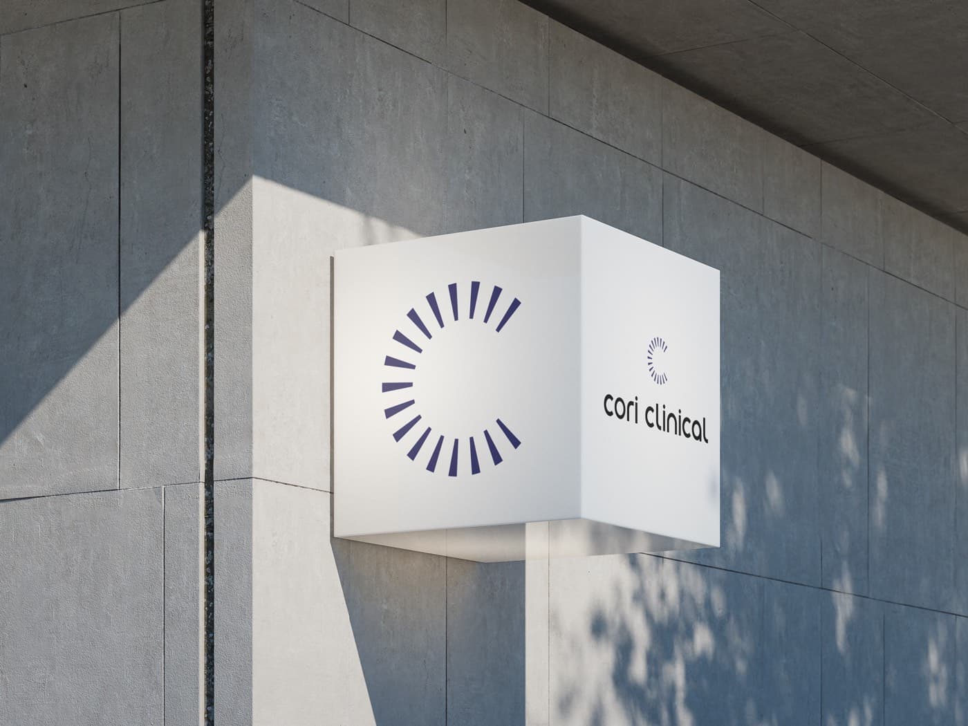 The Cori Clinical mark and wordmark on a signboard outside a building